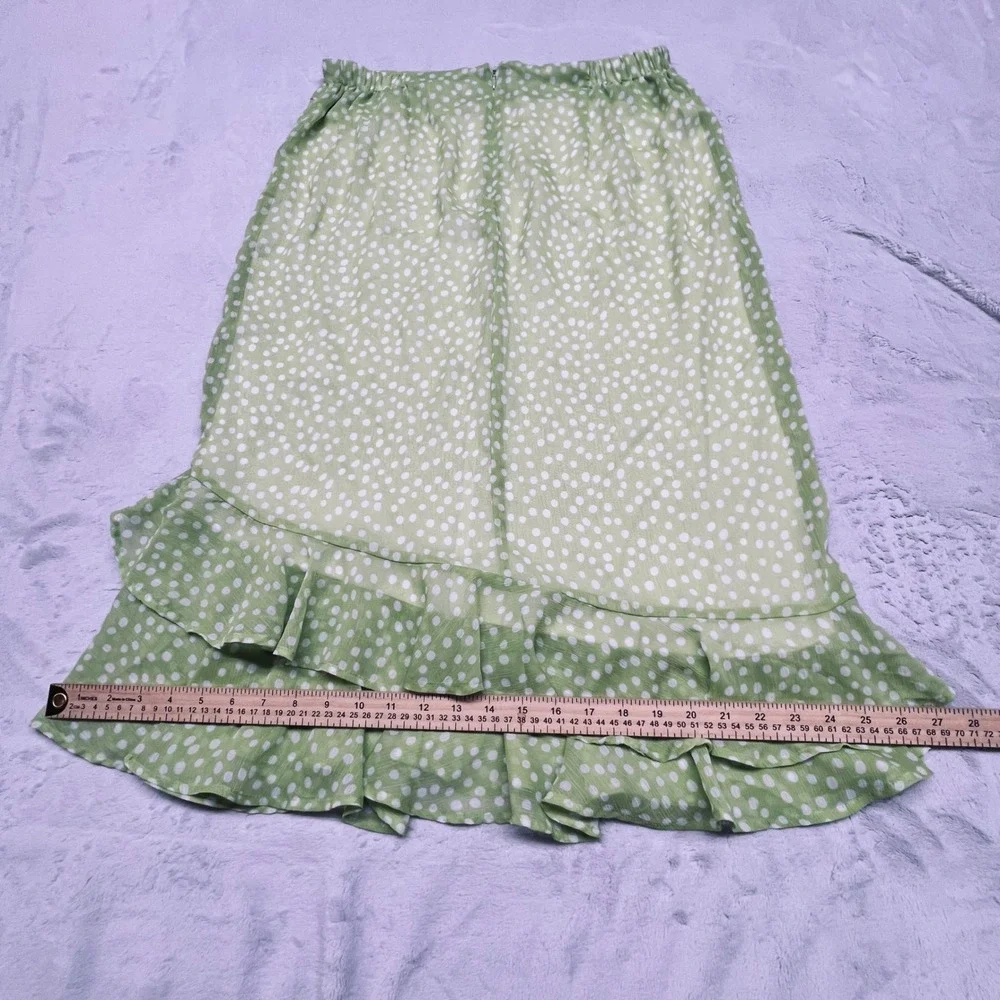 Cato Woman Polka Dot Plus Size Midi Skirt 14/16W Green Polyester Ruffle‎ Hem